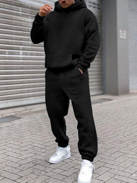 Survêtement Homme Ensemble Jogging Sweats À Capuche Et Sport Pantalons Automne Hiver Couleur Unie